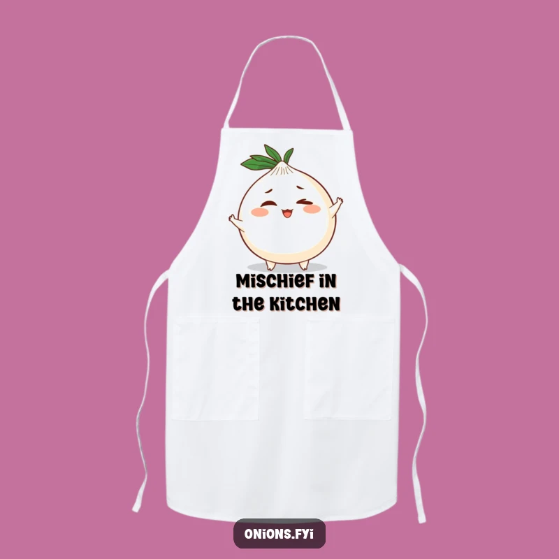 Funny Winking Onion Apron: Mischievous Character Kitchen Fun