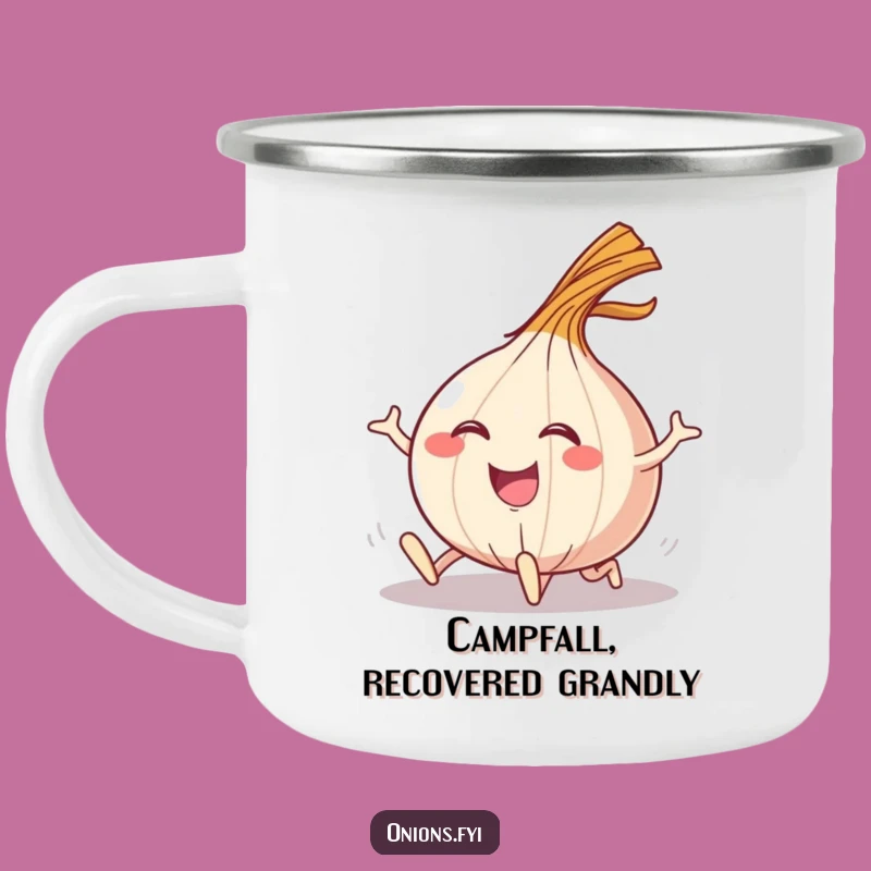 Funny Tripping Onion Camping Mug: Comical Campsite Humor