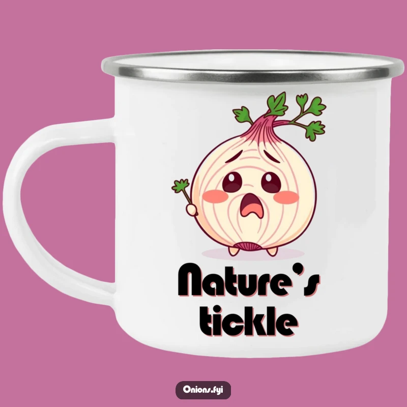 Tickled Onion Camping Mug: Surprised Face, Parsley Fun, Outdoor Funny Gift