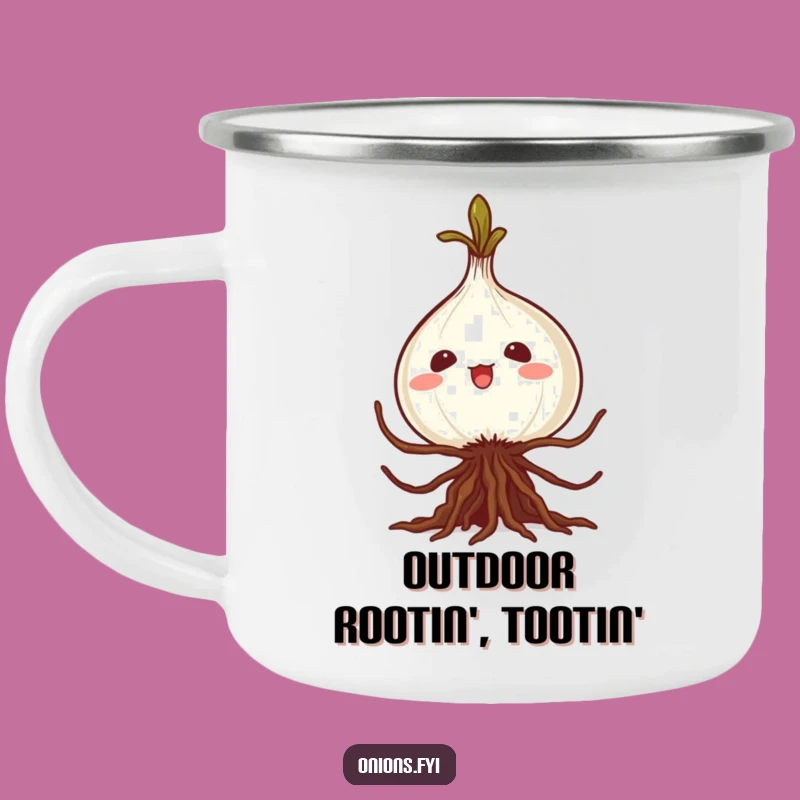 Funny Kawaii Onion Caper Enamel Camping Mug Adventure and Laughter Guaranteed