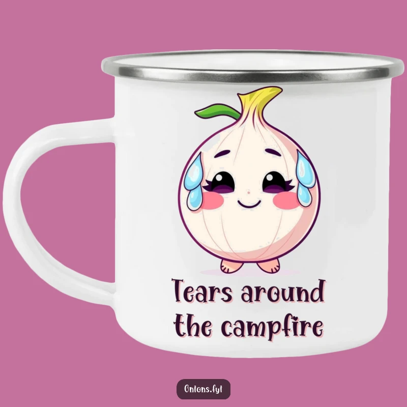 Durable Funny Camping Mug: Onion Tears, Outdoor Emotion, Hilarious Gift