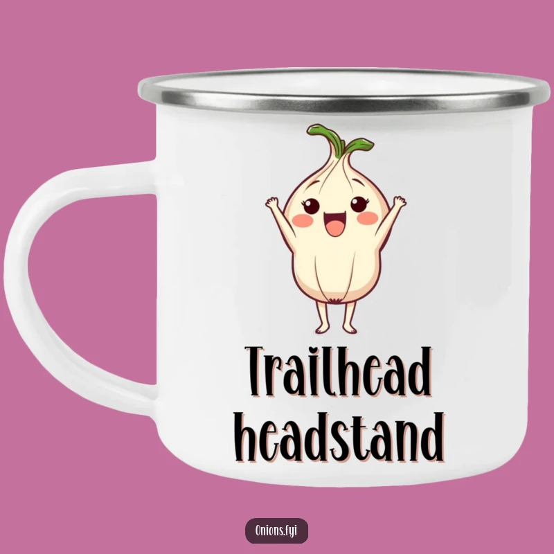 Funny Onion Headstand Camping Mug: Adventure Fuel with Veggie Humor