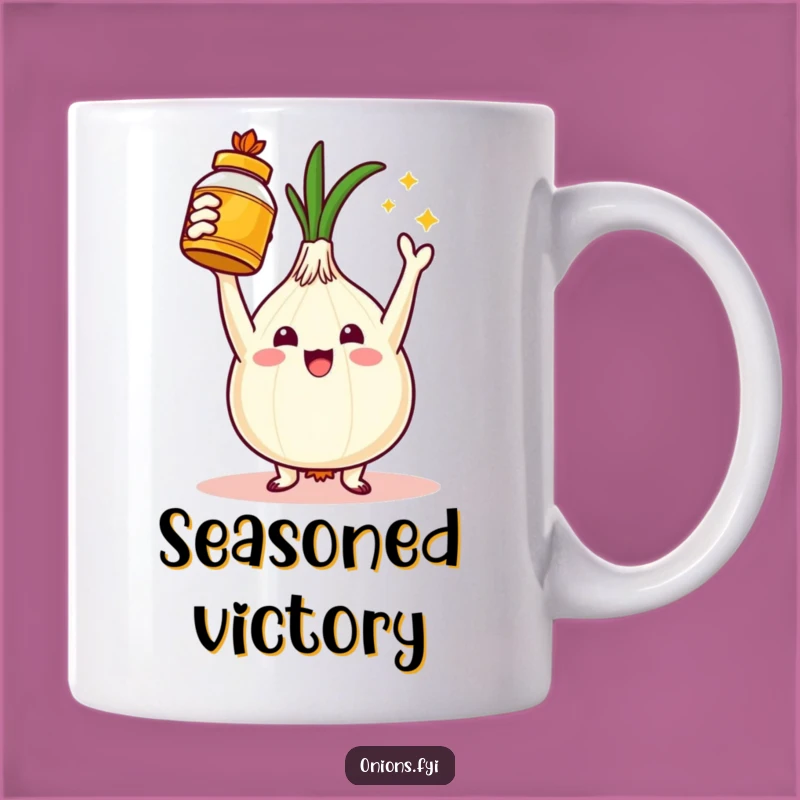 Funny Golden Spice Onion Mug - Victory in Flavor!