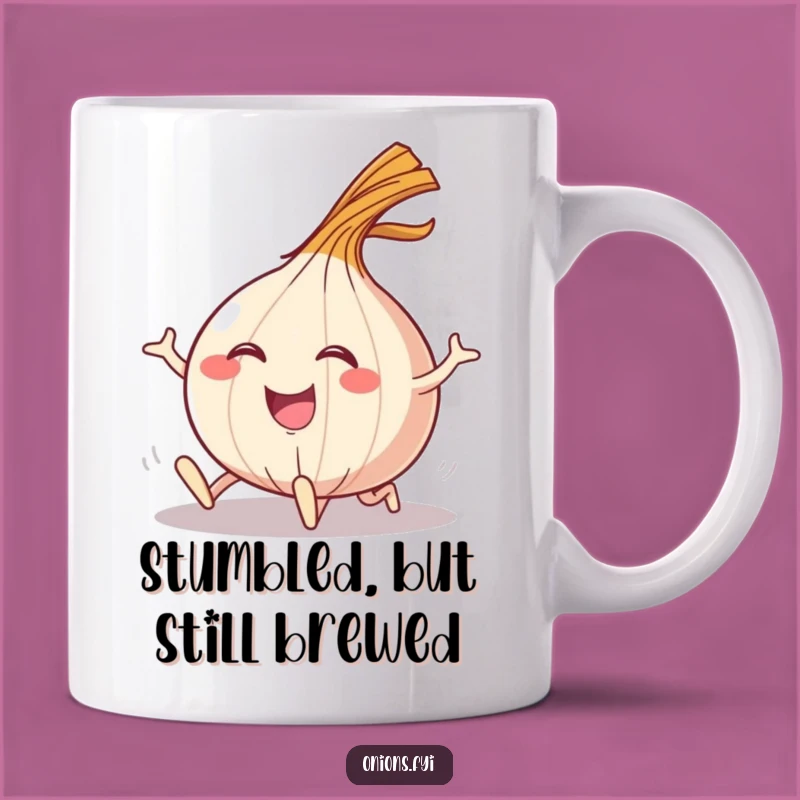 Funny Tripping Onion Mug: Comical Flourish Humor Gift for Clumsy Friends