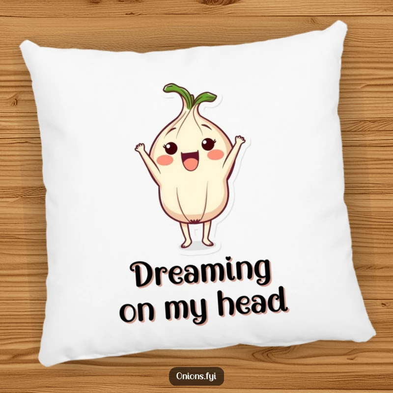 Funny pillow designed with a cute onion character in a headstand pose, offering plush comfort and a humorous touch to home decor.
