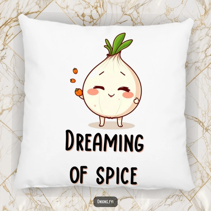 Plush funny onion character winking and juggling peppercorns, a soft and humorous decorative pillow.