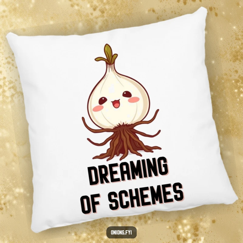 Funny kawaii onion pillow, roots in a silly caper, soft and humorous decor for sofas and beds, a delightful gift.