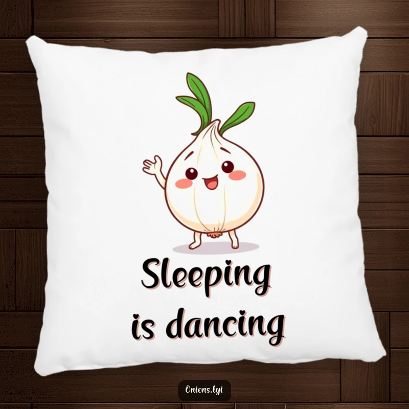 Funny Kawaii Onion Dance Pillow: Adorable onion character dancing silly, leafy top waving, funny gift.