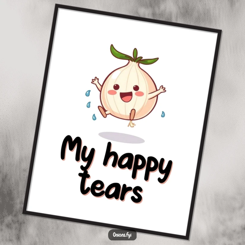 Funny onion character doing a cartwheel with tears, humorous digital art print for home decor, instant download.