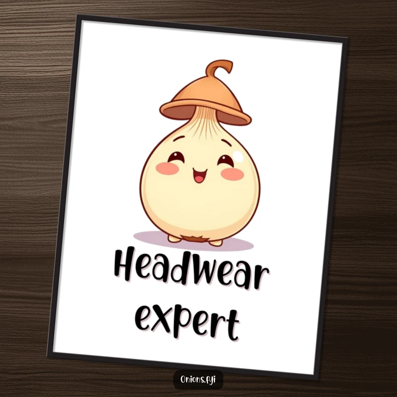 Funny Onion Digital Art Print of a cheerful onion wearing a tiny hat, for stylish wall decor.