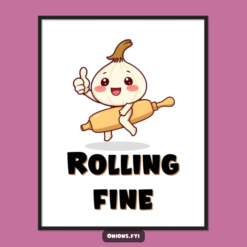 Funny Kawaii Onion Digital Art: Cute Onion Rolling Pin Print Hilarious