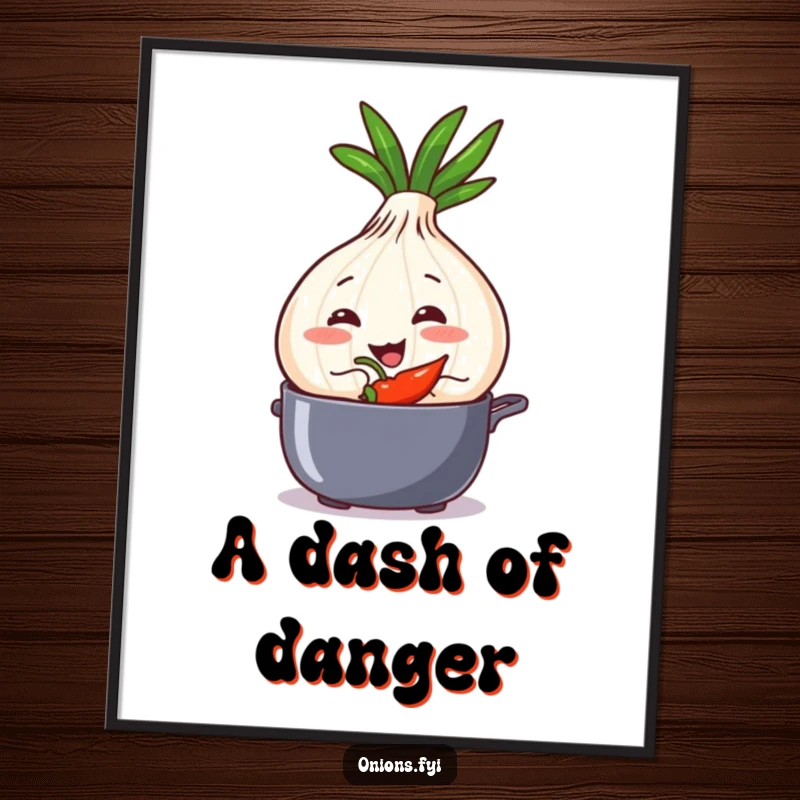 Funny onion character with a mischievous grin, slipping spice into a pot, high-resolution digital art.