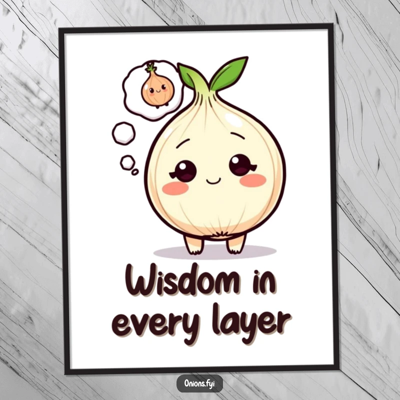 Funny Onion Digital Art Print showcasing a cartoon onion with a winking onion in its thought bubble, ready to print.