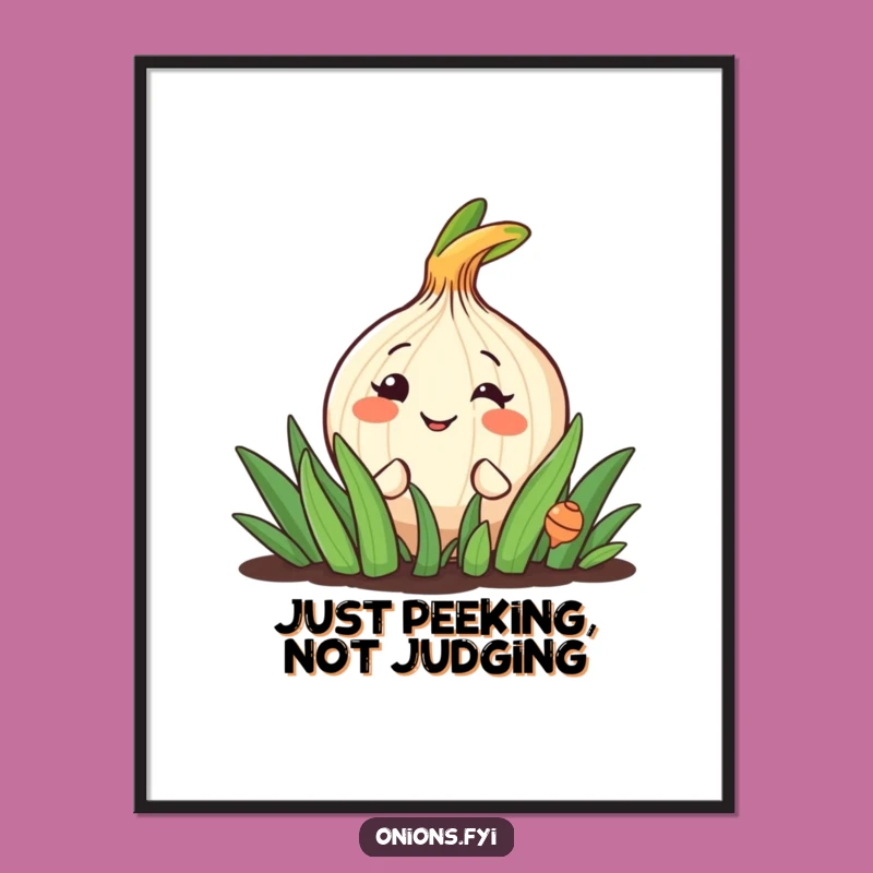 Funny Peeking Onion Digital Art: Cheerful Garden Print Funny Gift!