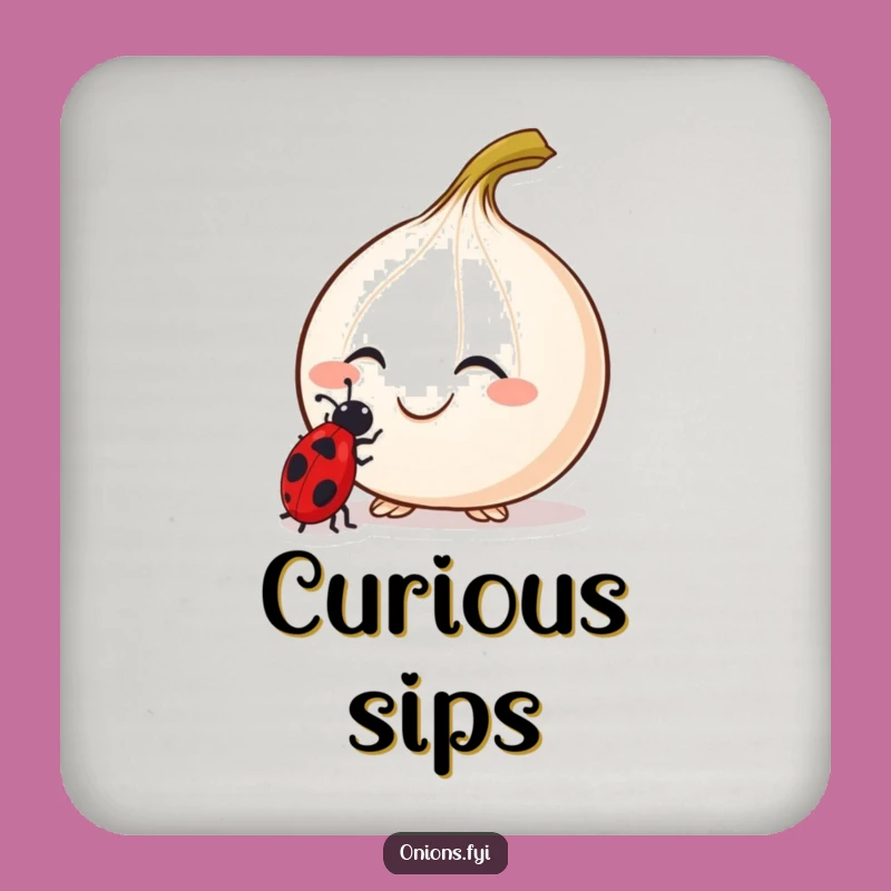 Funny Curious Onion Ladybug Drink Coaster - Protect Surfaces with Nature's Charm
