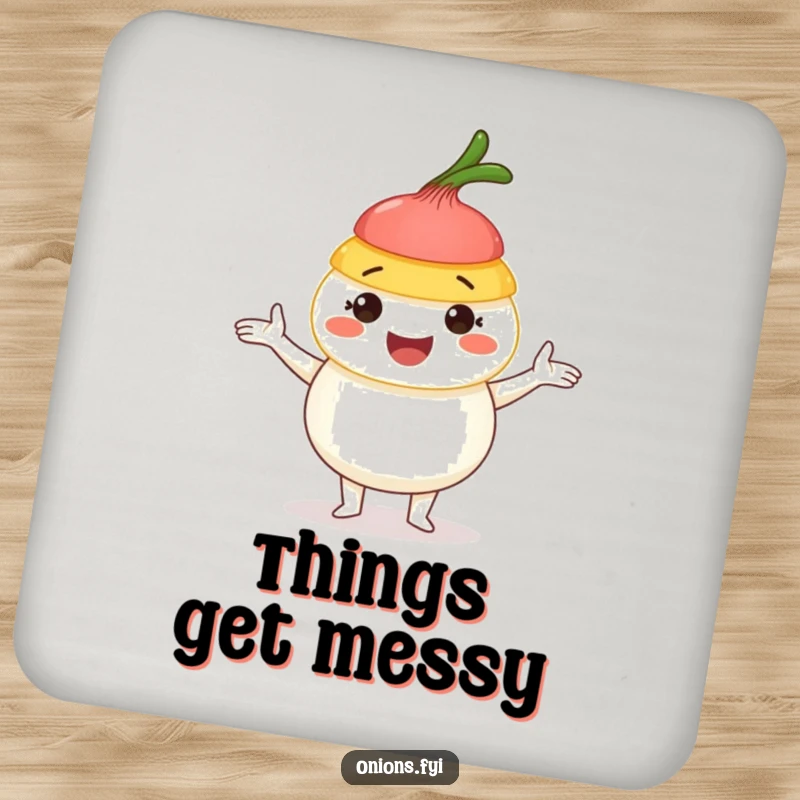 Funny Onion Juggling Coasters: A whimsical onion juggling its layers, adding a touch of humor to beverage enjoyment.