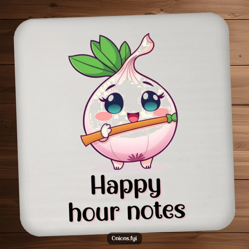 Funny onion character plays a leaf flute, designed to add musical cheer and protection humorously.