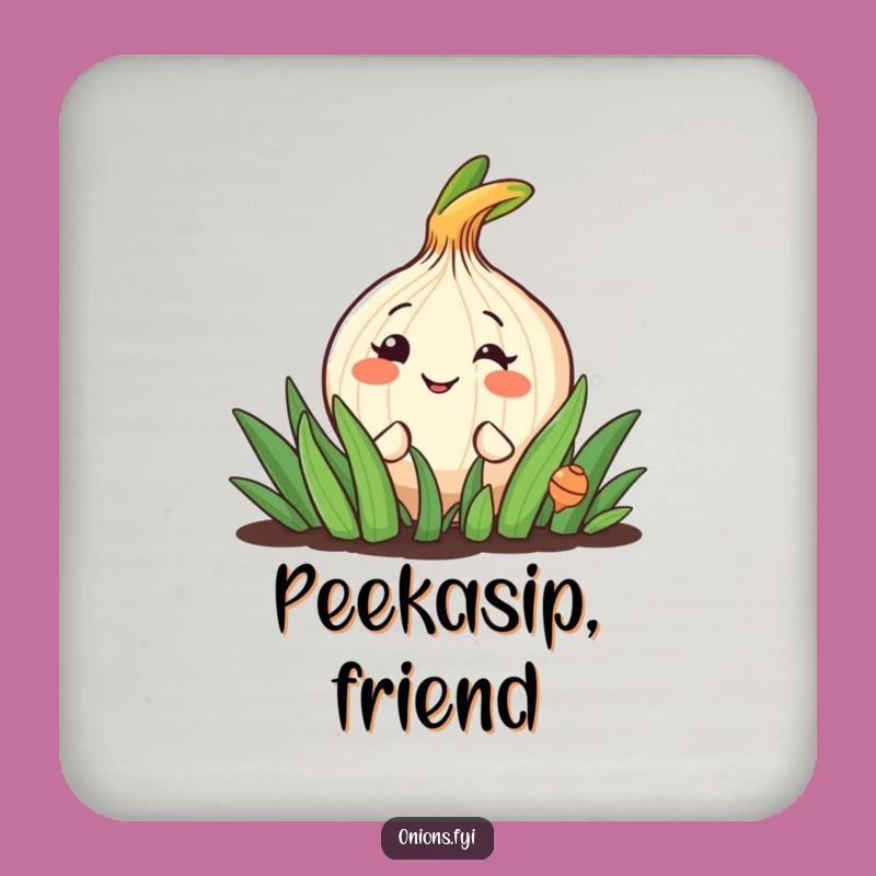 Funny Peeking Onion Coaster: Garden Grin Protection Funny Gift!