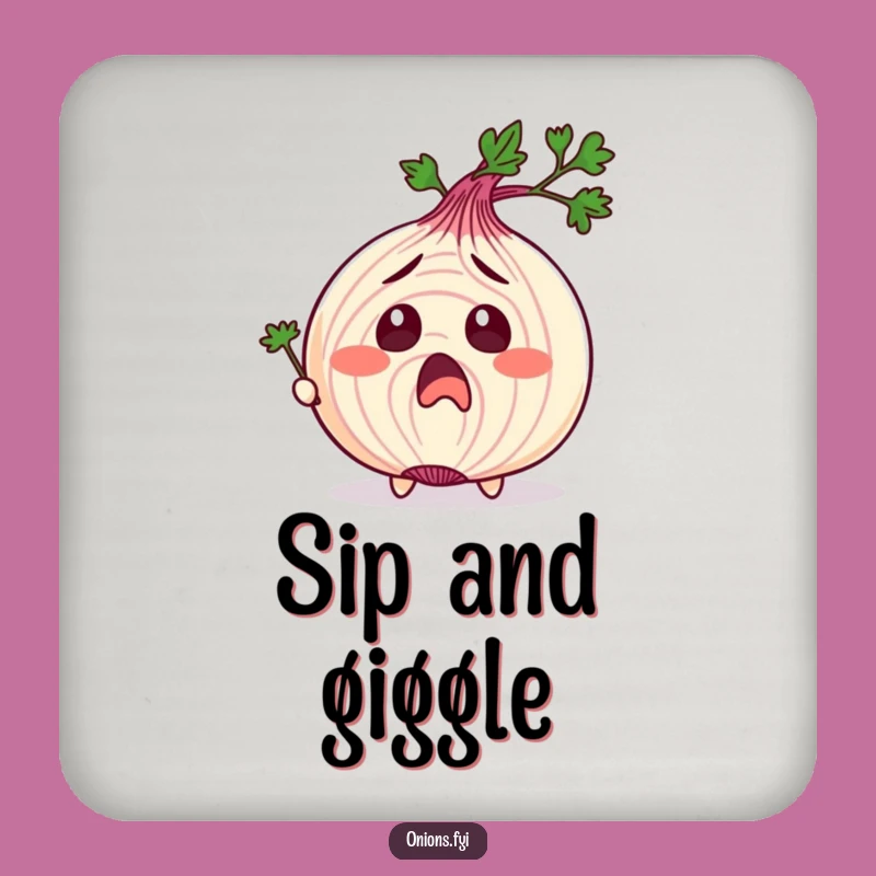 Tickled Onion Drink Coaster: Surprised Face, Parsley Fun, Protect Surface Funny Gift