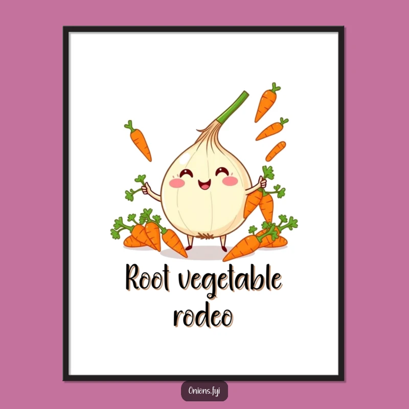 Funny Kawaii Onion Juggling Poster - Whimsical Art of Glee-filled Carrots, Gift Idea