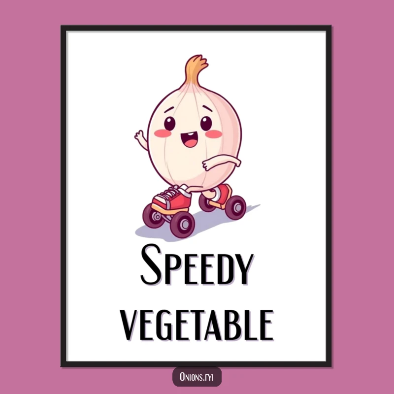 Funny Skating Poster: Zooming Onion Art, Roller Decor Gift