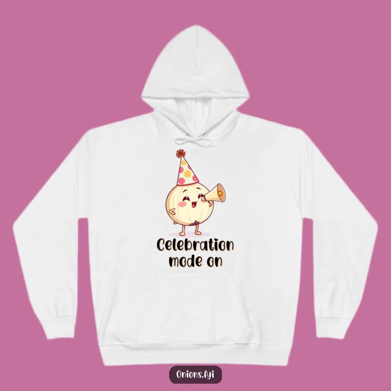 Funny Celebration Hoodie: Onion Party Horn Humor, Cozy Festive Fun!