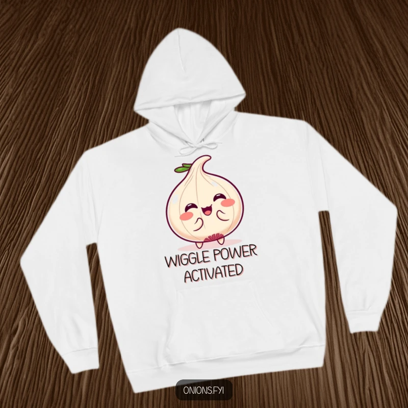 Funny Hoodie: Adorable Kawaii onion character doing a hilarious wiggle, offering comfort and a touch of playful charm. A perfect funny gift.