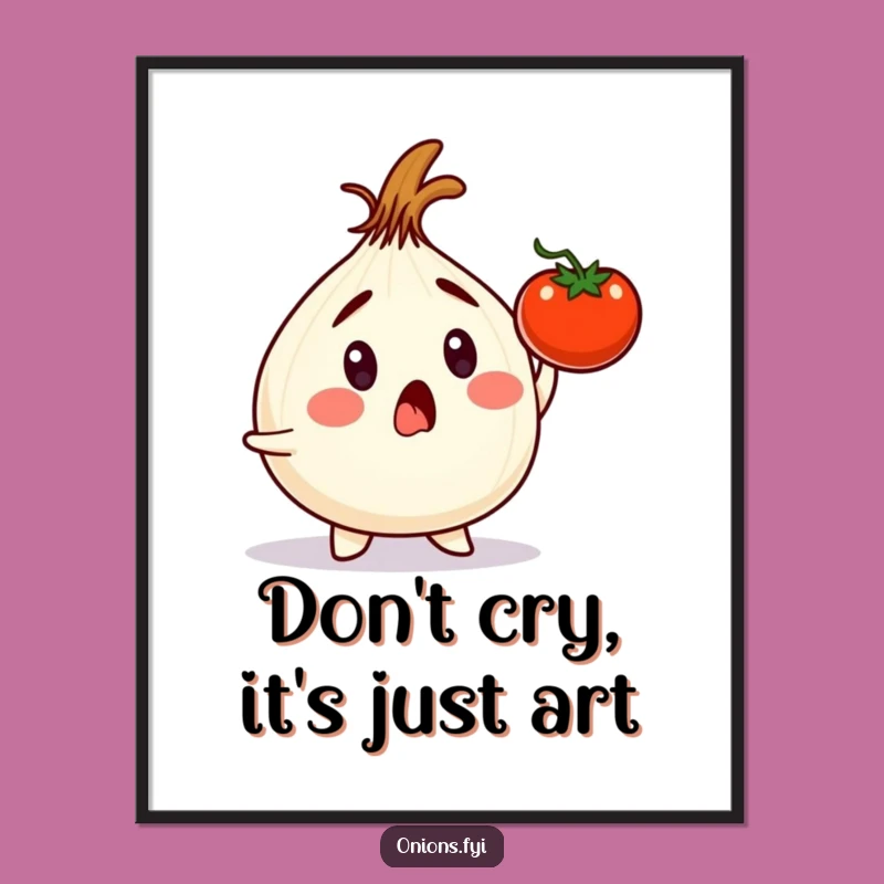 Free Printable Wall Art: Shocked Onion Dodging Tomato Funny Downloadable Decor