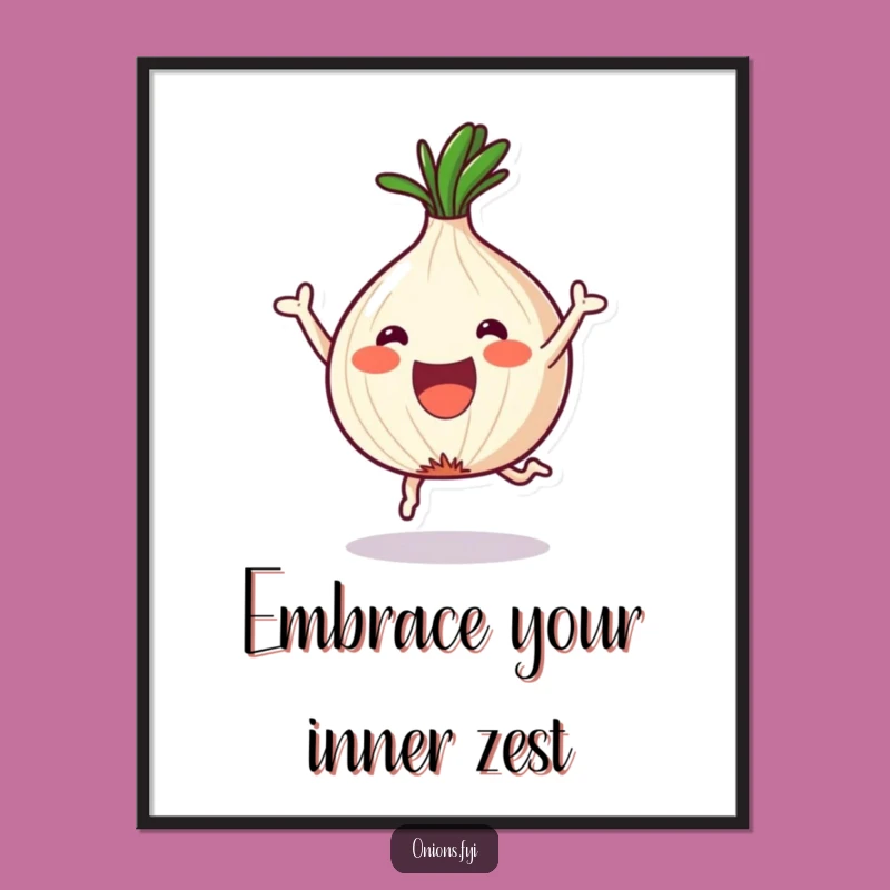 Free Printable Wall Art: Joyful Chopped Onion Leaping, Funny Downloadable Kitchen Decor