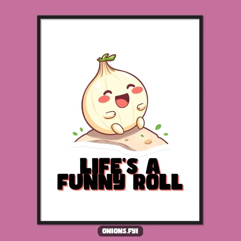 Funny Free Printable Wall Art: Kawaii Onion Rolling Downhill Joy, Downloadable Decor