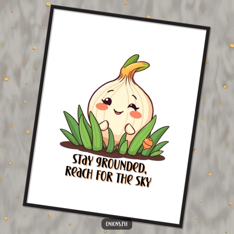 Funny Free Printable Wall Art: Charming onion peeking from a garden patch with a cheerful grin; quirky, downloadable decor for any wall.