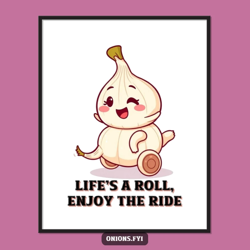Funny Free Printable Wall Art: Winky Onion on Garlic, Rolling, Downloadable Decor
