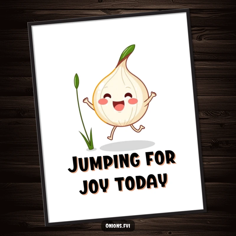 Funny Free Printable Wall Art: A kawaii onion energetically jumping rope using a long blade of grass.