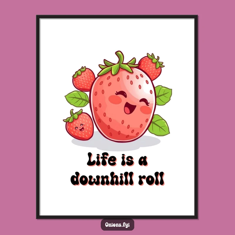 Free Printable Wall Art: Funny Rolling Strawberry Design, Hilarious Downloadable Decor
