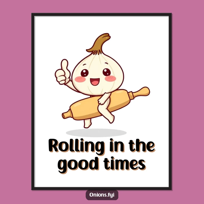Funny Free Printable Wall Art: Kawaii Onion Rolling Pin Thumbs Up Decor, Downloadable Gift