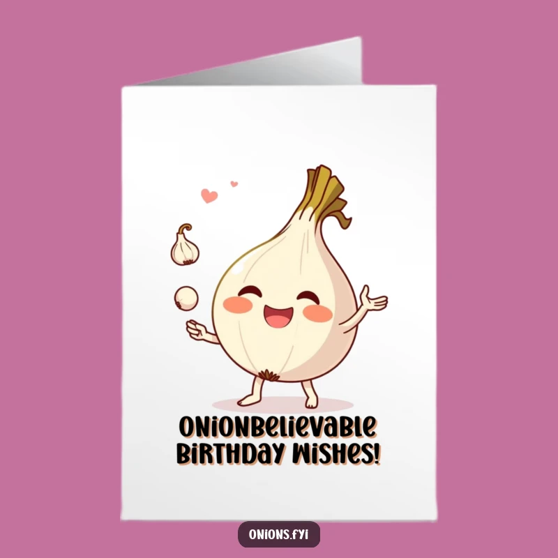 Free Printable Birthday Card: Funny Onion Juggling Garlic, Perfect Downloadable Gift!