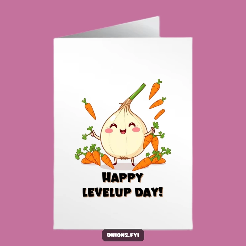 Free Printable Birthday Card: Juggling Onion Carrots, Funny Downloadable Gift