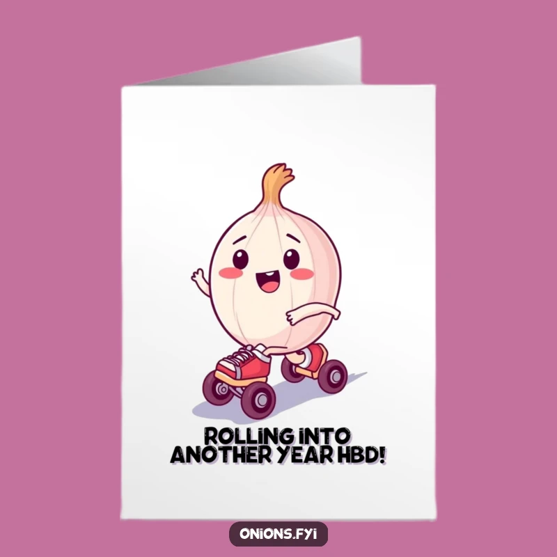 Free Printable Birthday Card: Roller Skating Onion Funny Character Card Downloadable Gift