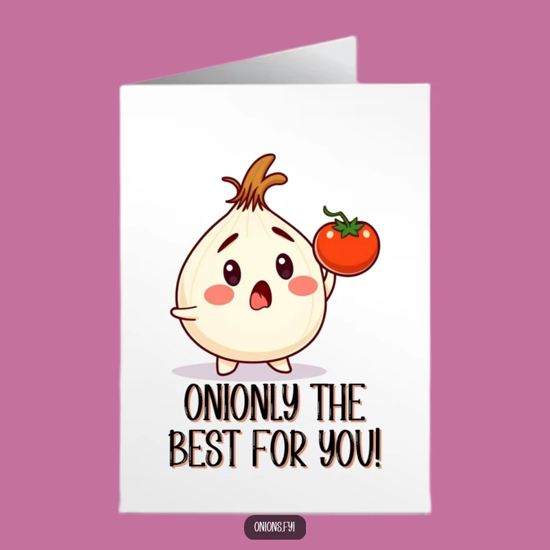 Free Printable Birthday Card: Surprised Onion Dodging Tomato Funny Downloadable Gift