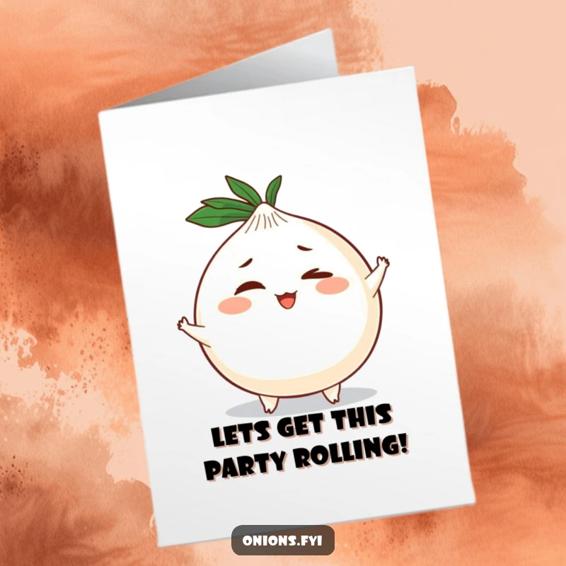 Funny Free Printable Birthday Card featuring a plump onion character winking playfully with tiny arms and legs.