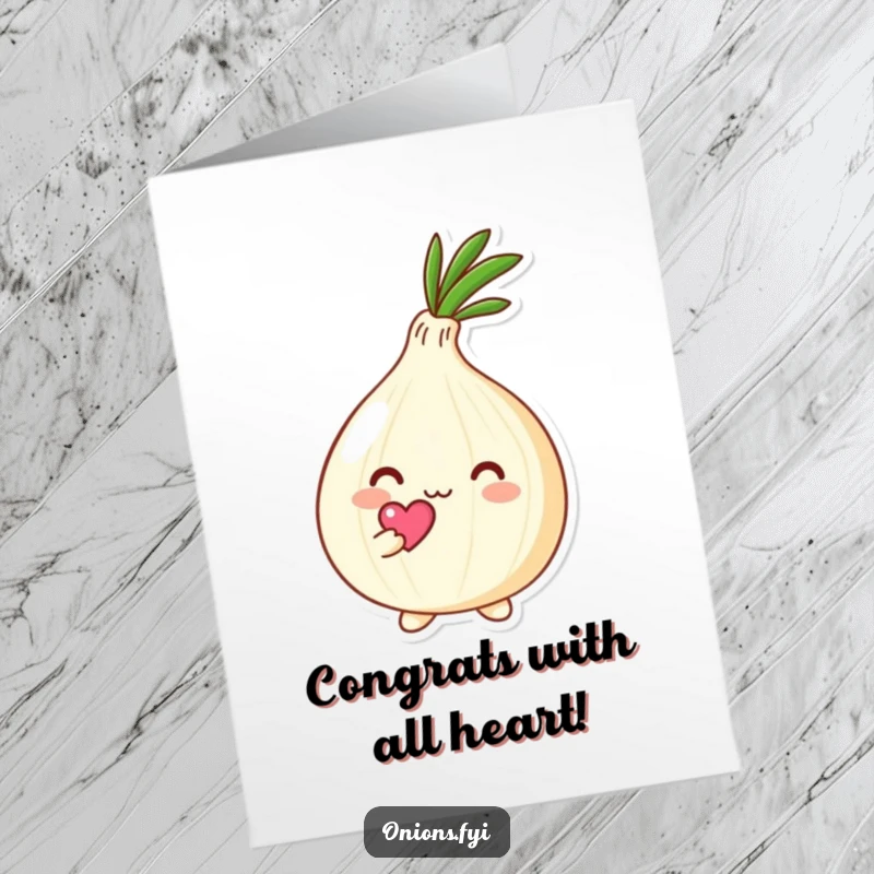 Funny Free Printable Congrats Card: A Kawaii onion proudly displays a tiny heart above its head with love.