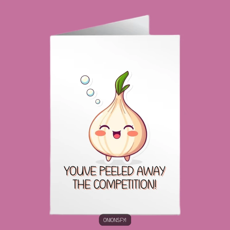 Free Printable Congrats Card: Joyful Onion Blowing Bubbles, Downloadable for Success