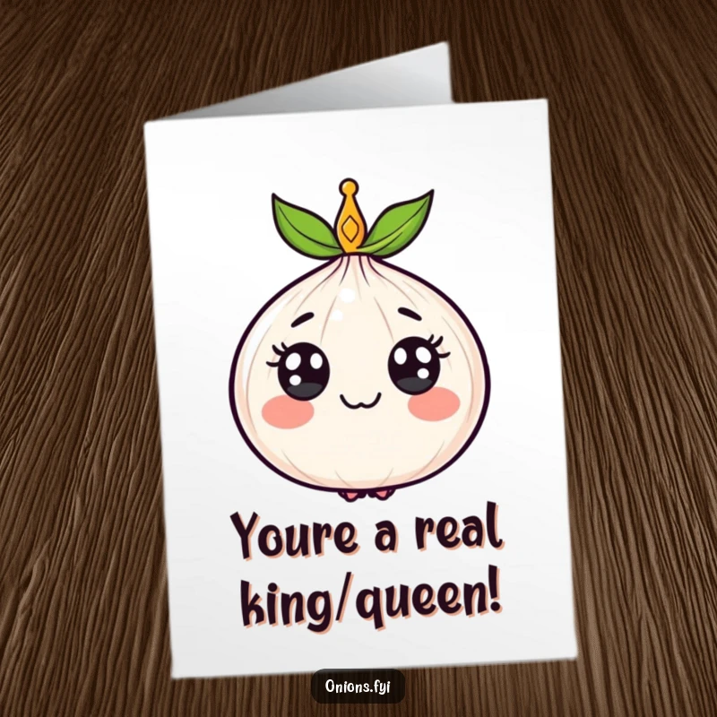 Funny Free Printable Congratulations Card: A jolly onion donned with a crown, beaming with pride for your accomplishment.
