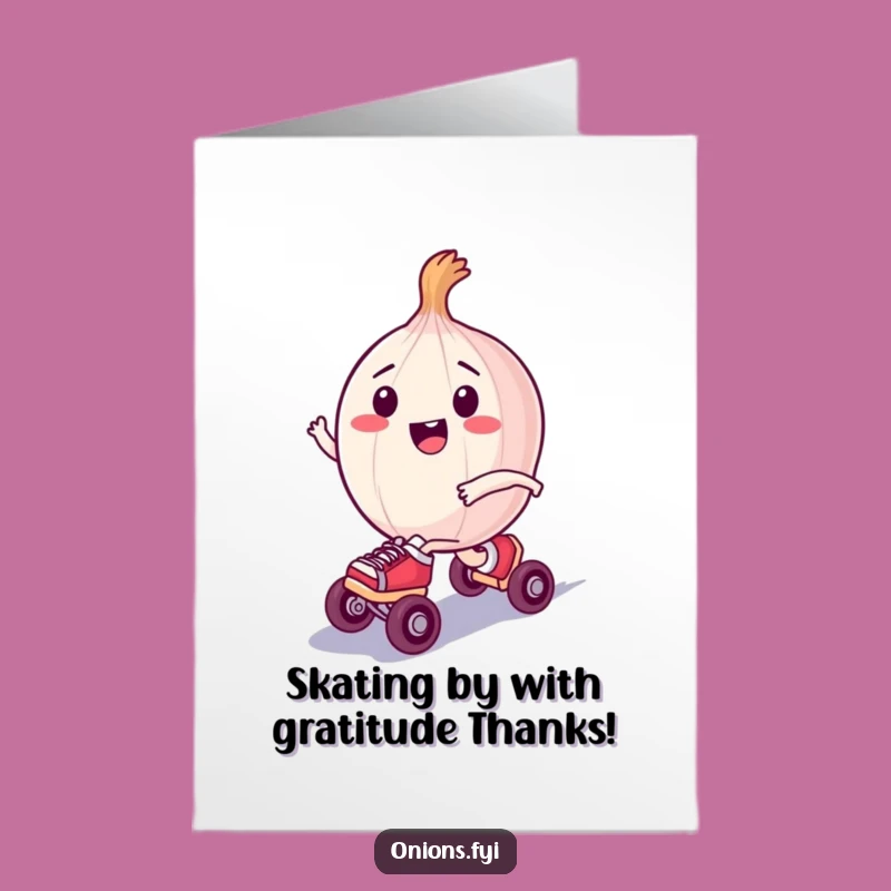 Free Printable Thank You Card: Skating Onion Gratitude Funny Character Downloadable Gift