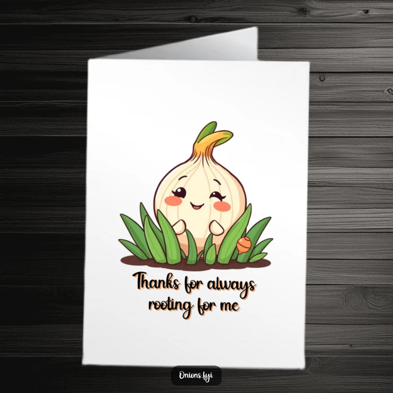 Funny Free Printable Thank You Card: Cheerful onion peeking from a garden patch, offering a sneaky grin; a charming downloadable thank you.