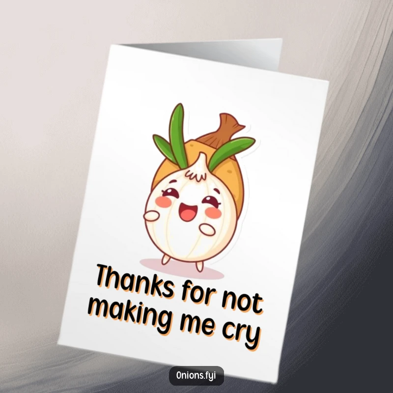 Funny Free Printable Thank You Card featuring a cheerful onion character hiding, a playful way to express gratitude.