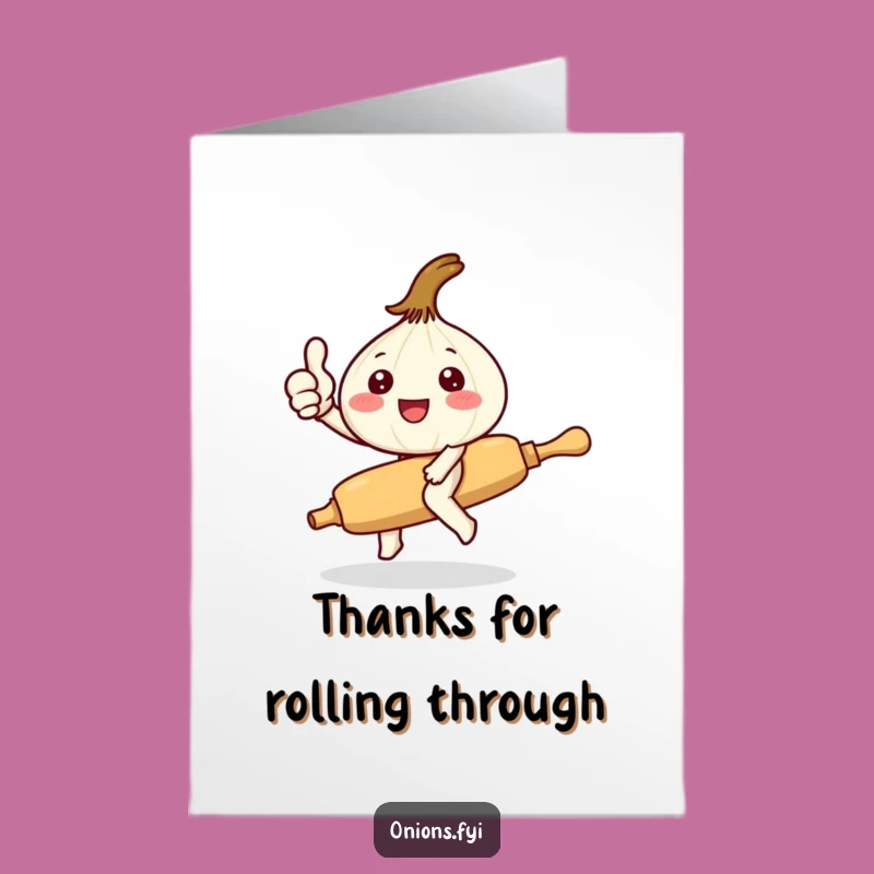 Free Printable Thank You Card: Kawaii Onion Rolling Pin Gratitude, Downloadable Funny Gift