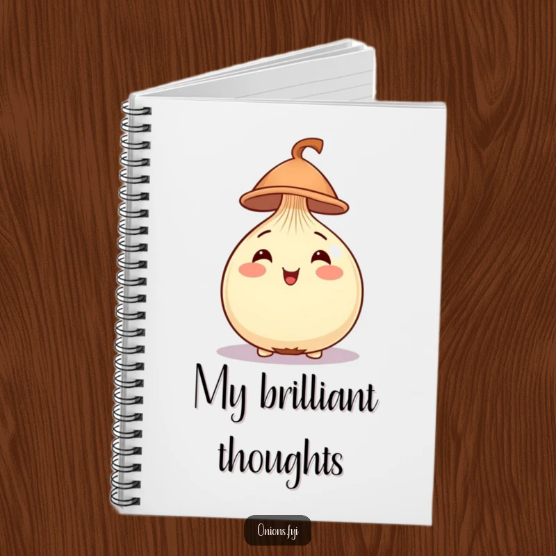 Funny Onion Notebook with a cheerful onion wearing a tiny hat, ideal for planning and writing.