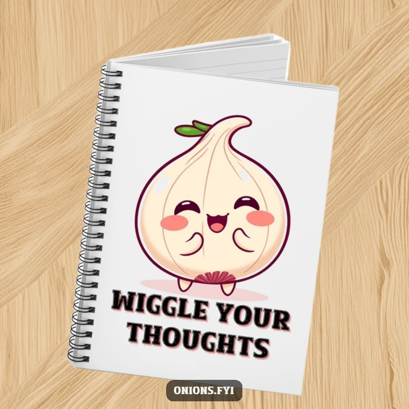 Funny Notebook: Cute Kawaii onion character doing a silly wiggle, inspiring happy thoughts and creativity. A practical funny gift.