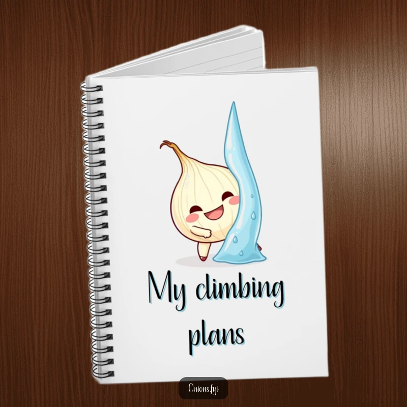 Funny Onion Notebook: Determined onion character climbs a colossal water droplet, inspiring notes and humor.
